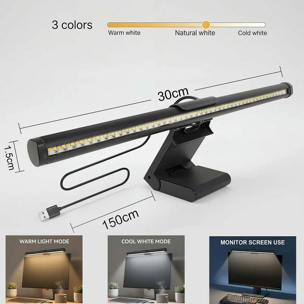 USB Powered LED Computer Screen Hanging Light Bar 30CM LED Monitor Lights Bar Dimming  Lighting for Work Gaming Read Table Lamp