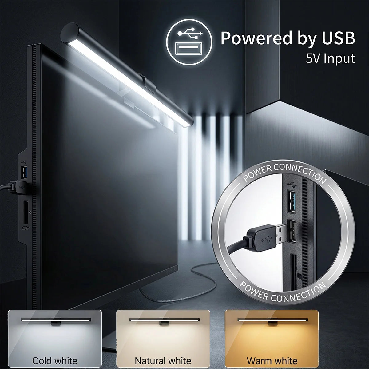 USB Powered LED Computer Screen Hanging Light Bar 30CM LED Monitor Lights Bar Dimming  Lighting for Work Gaming Read Table Lamp