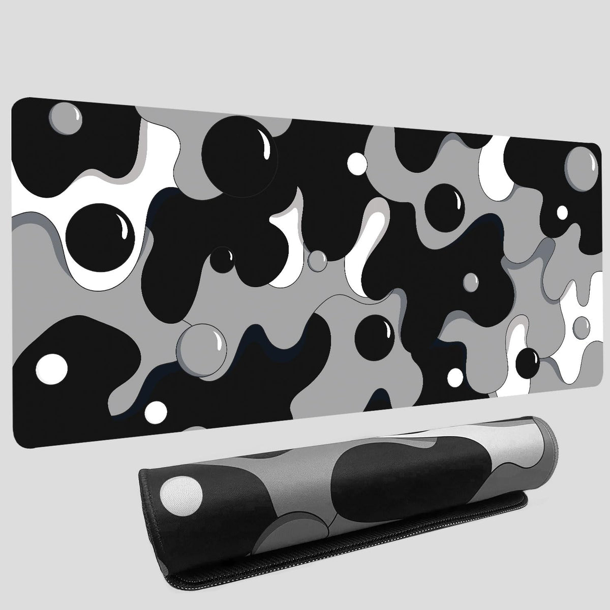 Black White Grey Bubble XXL Mouse PadThicken Waterproof Large Cool Gaming Mousepad with Stitched EdgeAnime Cool Geometric Spotted Dog Mousepad Non-Slip Base Mouse Keyboard Mat 31.5X15.7X0.16inch