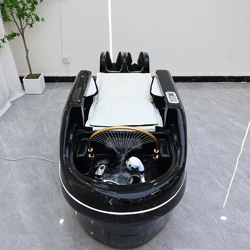 custom.Barber Furniture Black Therapy Hairdressing Shampoo Bed Modern Luxury Massage Washing Bed with Circul