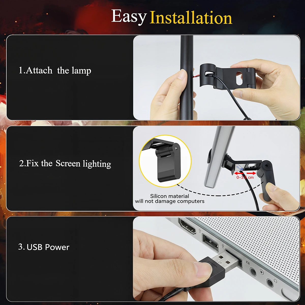 USB Powered LED Computer Screen Hanging Light Bar 30CM LED Monitor Lights Bar Dimming  Lighting for Work Gaming Read Table Lamp