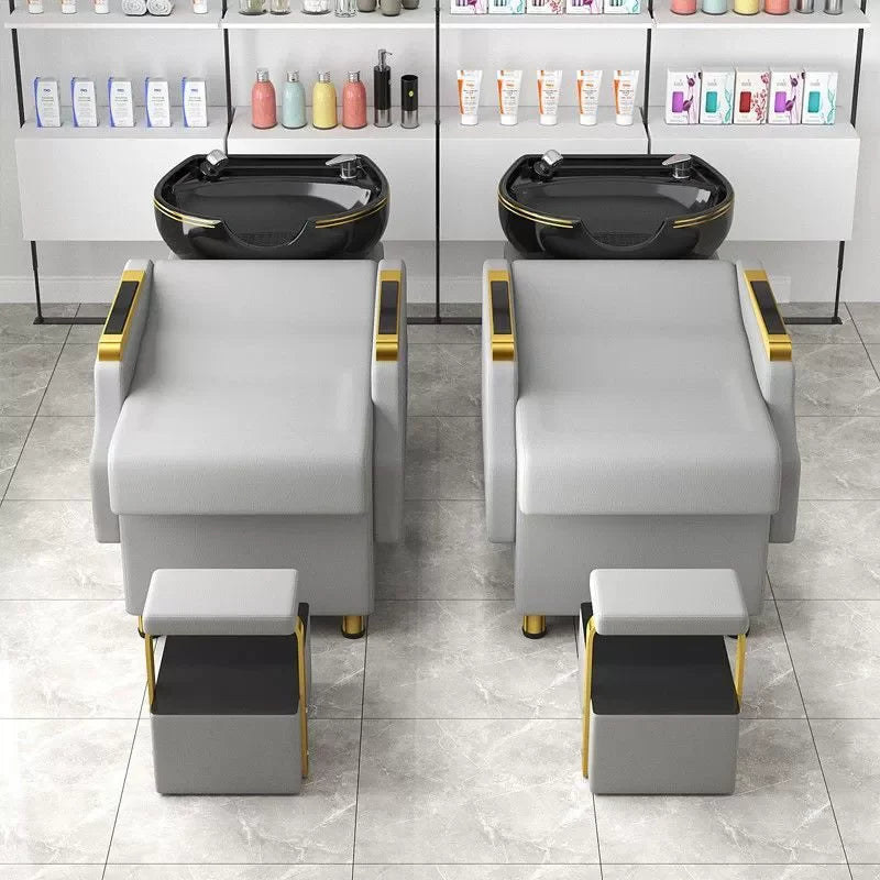 Modern Black Hair Washing Shampoo Chair with Massage Bed and Bowl for Salon Barber Use